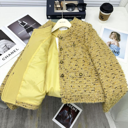 French-Style Gilded Socialite Short Jacket for Women, 2025 Autumn and Winter down Coat in Elegant Light Yellow