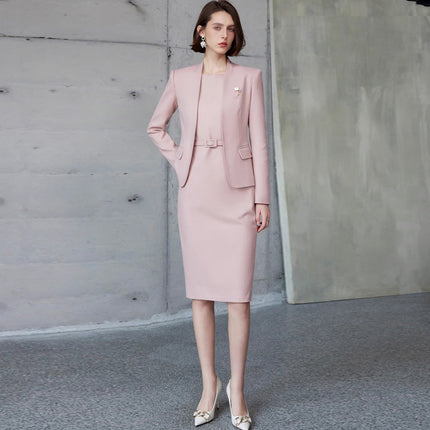 AD Unique Beautiful Small Suit Autumn 2024 New Formal Occasion Professional Suit Dress Collarless Suit Jacket OL