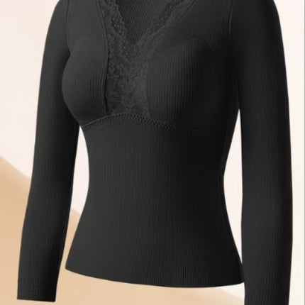Autumn and Winter Light Cloud-Like Warm Top with Chest Pad V Neck Long-Sleeved Slimming Body Sexy Seamless Comfortable Base Layer
