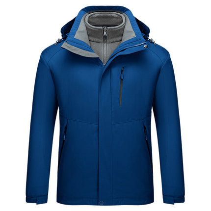 Three-In-One Jacket with Logo for Men and Women, Outdoor Detachable Cold-Proof and Warm Mountaineering Workwear, Team Uniform with Hood
