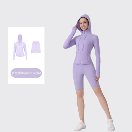 [in Stock] Ld Five-Piece Hooded Yoga Suit for Women, Fitness Yoga Set, High-Waisted, Barely-There Feel, Tight-Fitting Sportswear