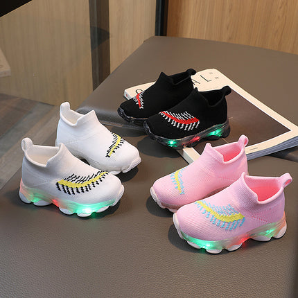Spring LED lights men's and women's children's shoes factory direct breathable fly woven socks shoes luminous sports shoes spot