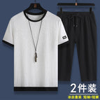 Pure white t + black pants suit / M