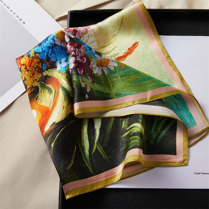 Green Golden Age Silk Small Square Scarf Women's Spring and Autumn Fashion Mulberry Silk Scarf Gift Mother