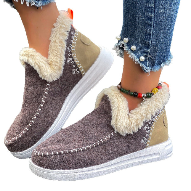 Cross-Border Winter New Thick-Soled Snow Boots for Women, Plus Velvet, Thick Fur, Warm Large Size Cross-Border Sewing Bags, Women's Cotton Shoes
