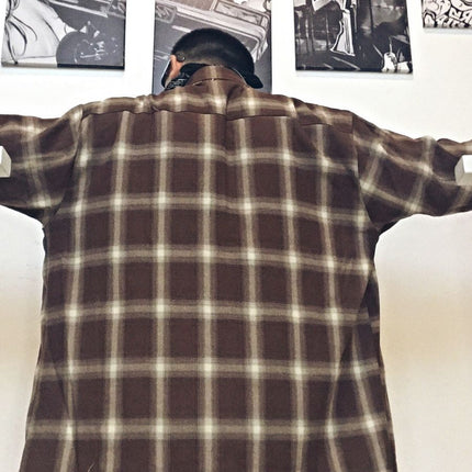 American-style chicano chicano classic plaid brushed woven thick version button-breasted loose retro long sleeve shirt for men