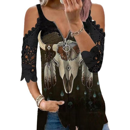 2025 Cross-Border New European and American Export Tops with Suspenders, Cut Out Lace Sleeves, Knitted Amazon Popular T-Shirts for Women