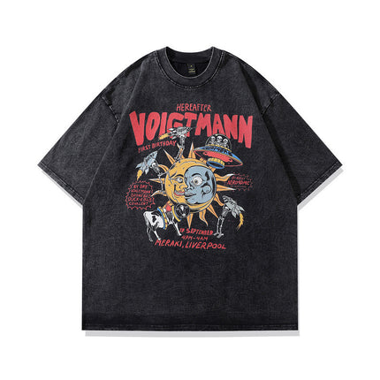 Half-Sleeved T-Shirt Street Style for Men and Women European and American Printed Vibe T-Shirt Spoof Old Design Short-Sleeved High Street