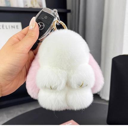 Boutique genuine leather real Rex rabbit plush bunny doll mobile phone pendant bag pendant keychain doll car pendant