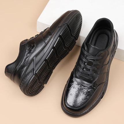 Spring New Men's Shoes, First-Layer Cowhide, Lightweight Sports Casual Shoes, Ostrich Pattern, Versatile Men's Leather Shoes, Genuine Leather