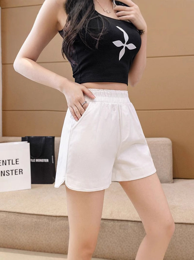 Cotton Shorts Women's Summer New Arrival High Waist All-Match Loose Open Waist Shorts Split A- line Loose Wide Leg Outer Wear Shorts