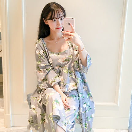 Foreign trade cross-border three-piece flower fresh sweet pajamas women's suspenders pants pajamas loose home clothes suit factory