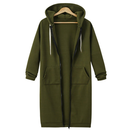 AliExpress Ebay Amazon Autumn and Winter Women's European and American Hooded Long Sleeve Long Sweater Fleece Zipper Coat Women