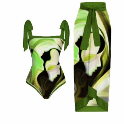 2023 European and American ins Style Belly-Covering Slim One-Piece Bikini Swimsuit Sun Protection Gauze Skirt Hot Spring Swimsuit Two-Piece Set