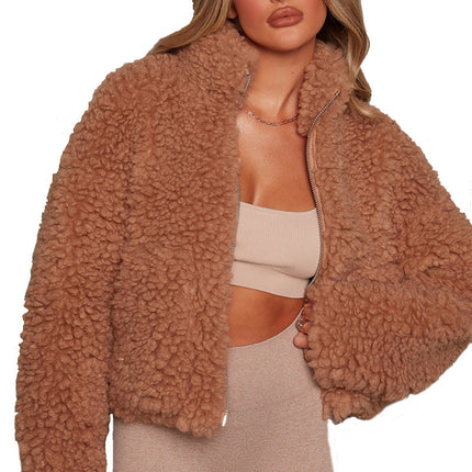 In Stock 25 Autumn and Winter New European and American Cross-Border Women's Clothing Amazon Plush Cardigan Short Jacket Lamb Wool Coat for Women