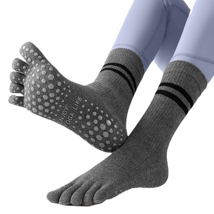 New Five-Finger Non-Slip Yoga Socks Pilates Sports Toe Socks Breathable Striped Middle Barrel Indoor Fitness Compression Socks