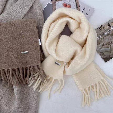 Winter Retro High-end All-match Solid Color Scarf Student Women's Thickened Warm Long Cyber Celebrity Scarf Fashion Tassel