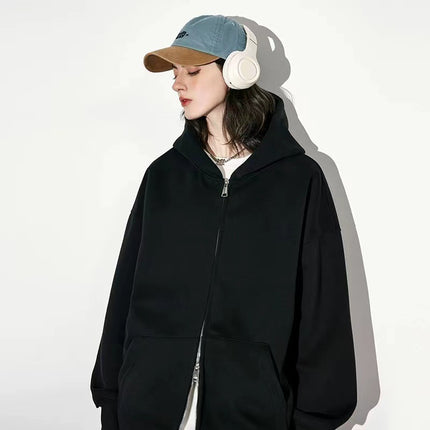 550g heavy-weight pullover hooded sports sweater men's double zipper solid color loose fashion jacket European and American autumn and winter new products