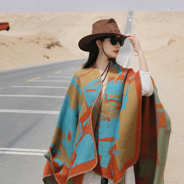 Bohemian Split Towel Warm Shawl Thickened Xizang Northwest Desert Windproof Cape Women's Travel
