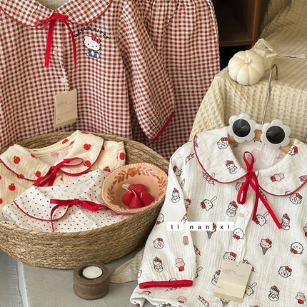 Princess Style Children's Lapel A-Class Cartoon Loungewear Set 2026 Spring New Baby Sweet and Cute Pajamas and Sleep Pants