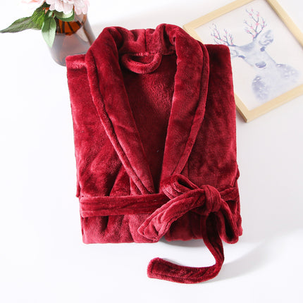2024 New Autumn and Winter Flannel Bathrobe Flannel Nightgown Long-Sleeved Extended Bathrobe Ready-Made Home Clothes Wholesale