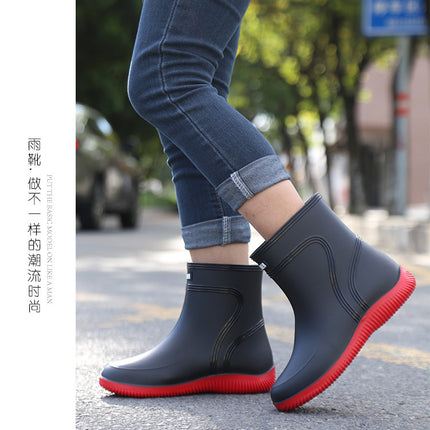 Rain Boots New Men's Waterproof Fleece-Lined Warm Water Boots Mid-Tube Non-Slip Wear-Resistant Rain Boots Fishing Kitchen Work Rubber Shoes