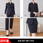 Dark blue suit + short skirt + pants + black shirt / S