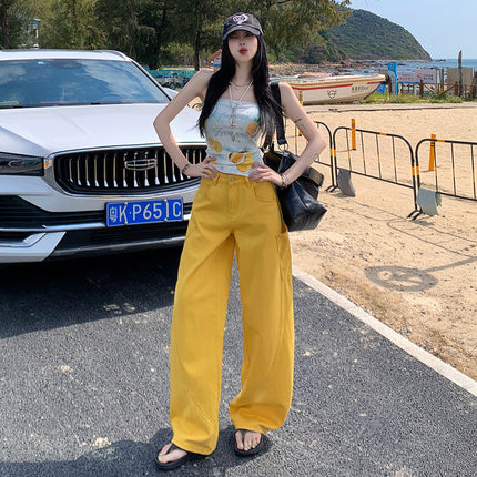 American Embroidered Stitching Machete Wide Leg Jeans Women's 2025 Spring New High Waist Loose Sickle Mop Pants