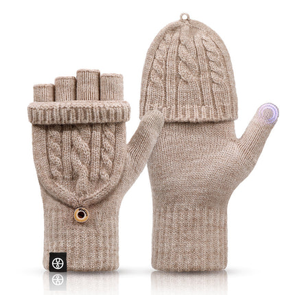 Winter Flip-Up Dual-Use Half-Finger Gloves for Women, Cold-Proof and Warm Student Touch Screen Gloves, Thickeneded and Velvet Fingerless Gloves for Men