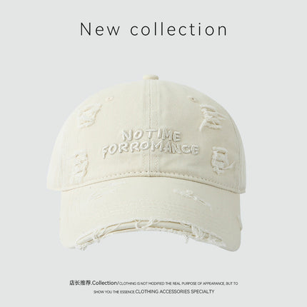Korean-style Hole Embroidered Letter Baseball Cap Women's Summer Outdoor Sun Protection Showing Face Small Wide Brim Soft Top Sunshade Hat