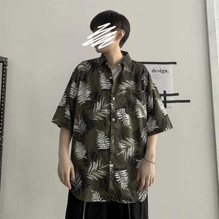 Summer Short-Sleeved Shirt for Men Ins Retro Funny Human Head Personalized Print Trendy Brand Korean Style Loose Shirt Trendy Top