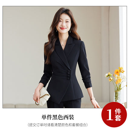2025 Spring European and American Foreign Trade Green Slim Fit Small Suit Set Front Desk White Collar Workwear Wide-Leg Pants Suit Set