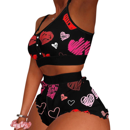European and American Foreign Trade Cross-Border Sales Strawberry Print Camisole Two-Piece Loungewear Sweet Pajamas Stylish Sweet Style