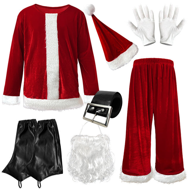 European and American Cross-Border Christmas Clothing Long-Sleeved Women's Christmas Dress Thickeneded Santa Claus with Shawl Christmas Queen Costume