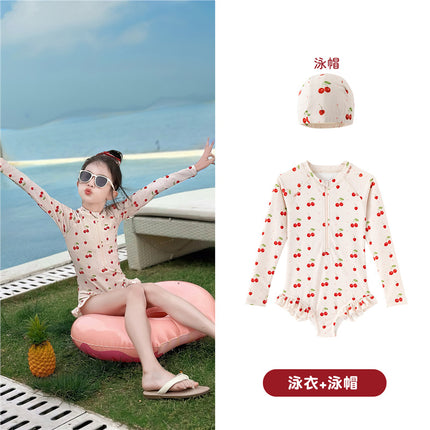 66 Princess Girls' Swimsuit 2025 New Style Cute Long-Sleeved Swimsuit for Girls Sunscreen Quick-Drying Beach Swimming Clothes