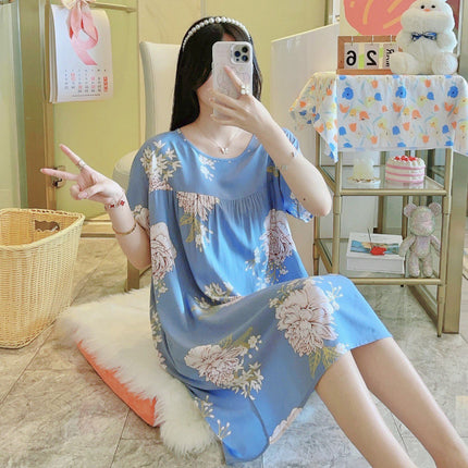 Cotton Silk Nightgown for Women 2026 New Style Casual Short-Sleeved Thin Loose-Fitting High-End Breathable Home Wear That Can Be Worn Outside