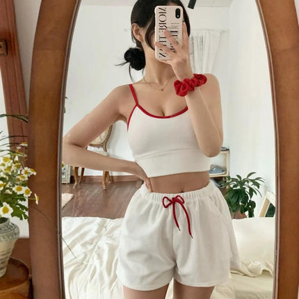 Korean Style New Split Swimsuit Women's Solid Color Towel Material Sling Sporty Fashionable Flat Angle Hot Spring Holiday Swimsuit