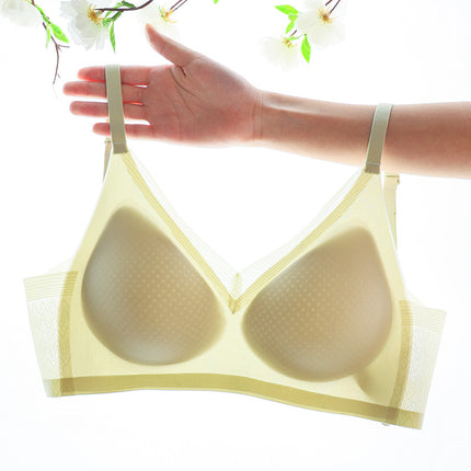 Ultra-thin lace cool seamless underwear Women's Big chest small chest push up summer thin semi-fixed Cup beauty back bra