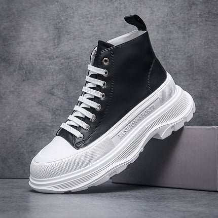 Men's Ankle Boots Autumn New Thick Sole Height Increased High Top Casual Fashion White Fashion Boots Wenzhou Men's Shoes Live