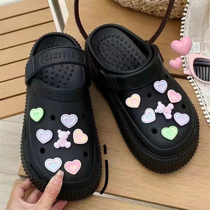 Girl's Heart Cartoon Sandals and Slippers Women's Summer Outer Wear Thick Sole Heightened Cave Shoes Cute Student Baotou Sandals and Slippers