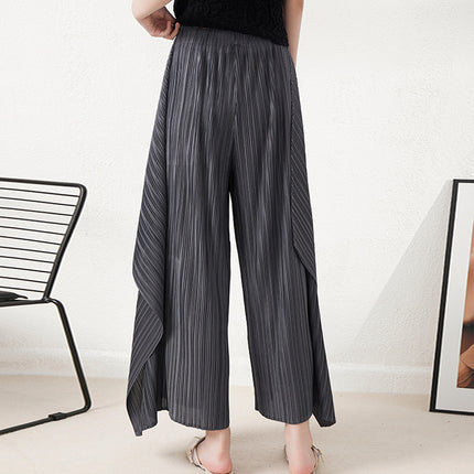 Miyake Meat-Covering Slim Pleated Wide-Leg Pants High Waist Loose Elegant Fashionable Casual Women's Pleated Lamps Irregular Pants