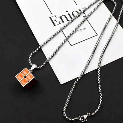 Street fashion personalized accessories colorful Rubik's cube necklace men's and women's accessories ins personalized hip hop fun sweater chain