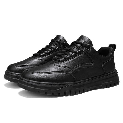 New Spring Men's Shoes Waterproof Chef Kitchen Work Board Shoes Pure Black Casual Leather Shoes Work Site Labor Protection Tide Shoes