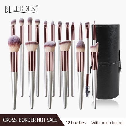 Cross-Border Popular Makeup Brushes 18 Pieces Champagne Color Wooden Handle Set Brushes Eye Shadow Brush Cosmetic Bag Beauty Tools Wholesale