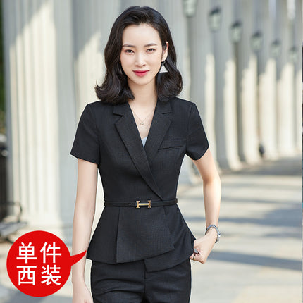 Professional Suit Dress Women's 2024 Summer New Office Front Desk Sales Department Tooling Thin Slim-fit Short-sleeved Suit Pants