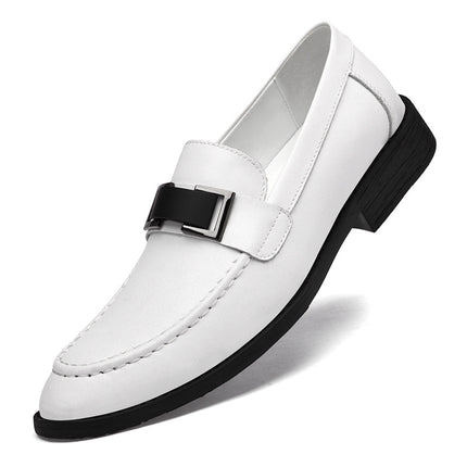 Men's Shoes Spring and Summer Low-Cut Slip-On Shoes Cowhide Metal Leather Shoes Work Versatile Loafers Business Casual Shoes