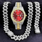 Gold, red and silver (watch + bracelet + necklace)
