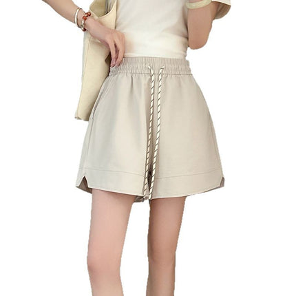 High-Waisted Wide-Leg Shorts for Women, Suitable for Wearing Outside, 2025 Summer Style, Petite Size, Elastic Waist, Crinkled Design with Drawstring