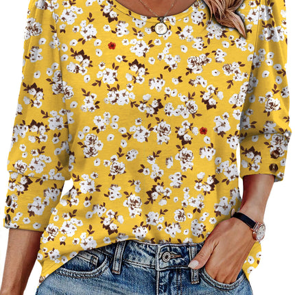 50 Colors Cross-Border European and American Amazon Spring and Summer New Printed T-Shirts with Cuff Buttons, Casual Versatile Vacation Women's Clothing