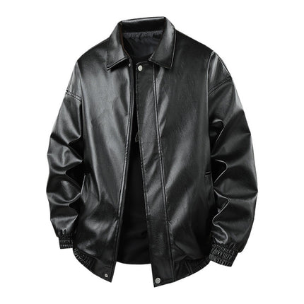 Solid Color American Retro Leather Jacket Men's Motorcycle New Leather Jacket Men's Pu Jacket Spring and Autumn Loose Trendy